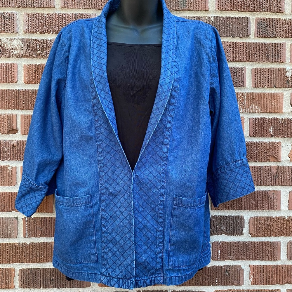 Anthony Richards Vtg lightweight 3/4 sleeve open quilted front denim jacket Sz M